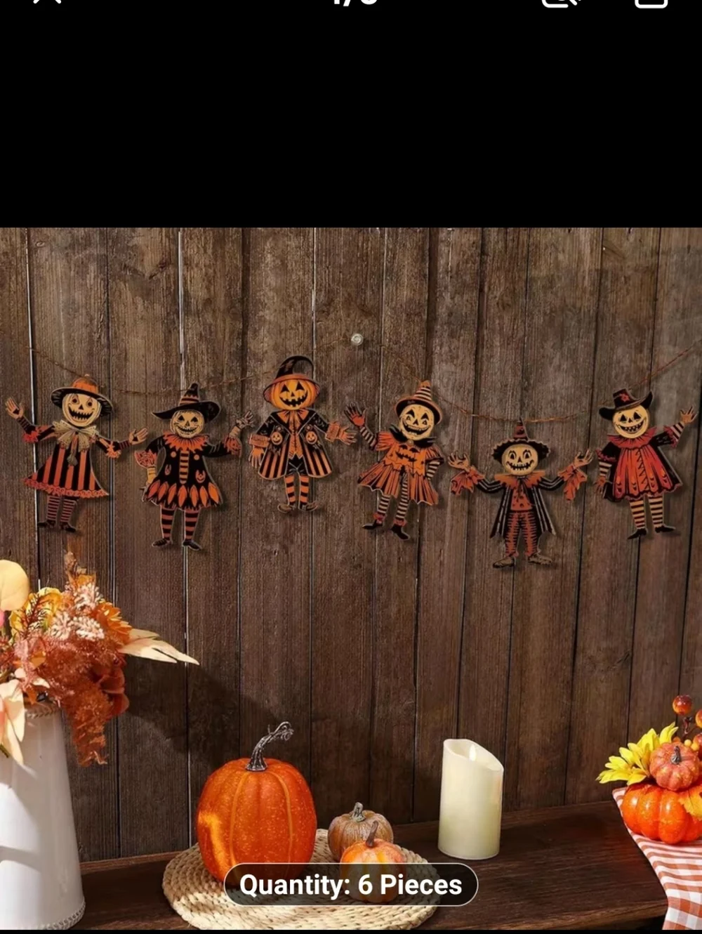 New 6pc Halloween Wood Scarecrow Garland #1204-353